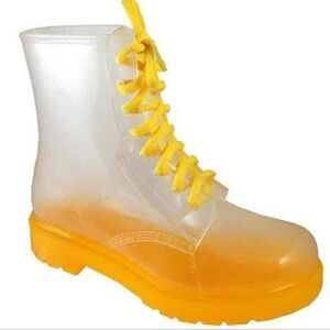 Women’s yellow clear lace up‎ combat rain boots brand new in box sizes 5.5-10